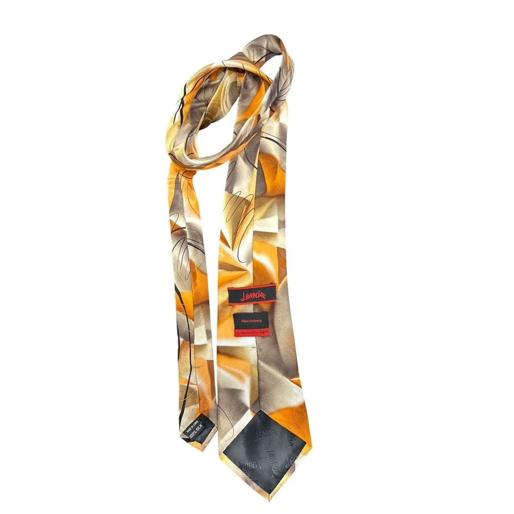 JERRY GARCIA Silk Tie Red Label Blue Iceberg Collection 58 Orange Brown Gray 61